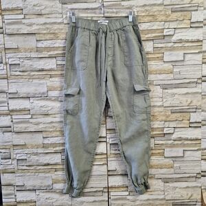 ​Nicole Miller 100% Linen Cargo Pants Women's Size M Sage Green Joggers Flax
